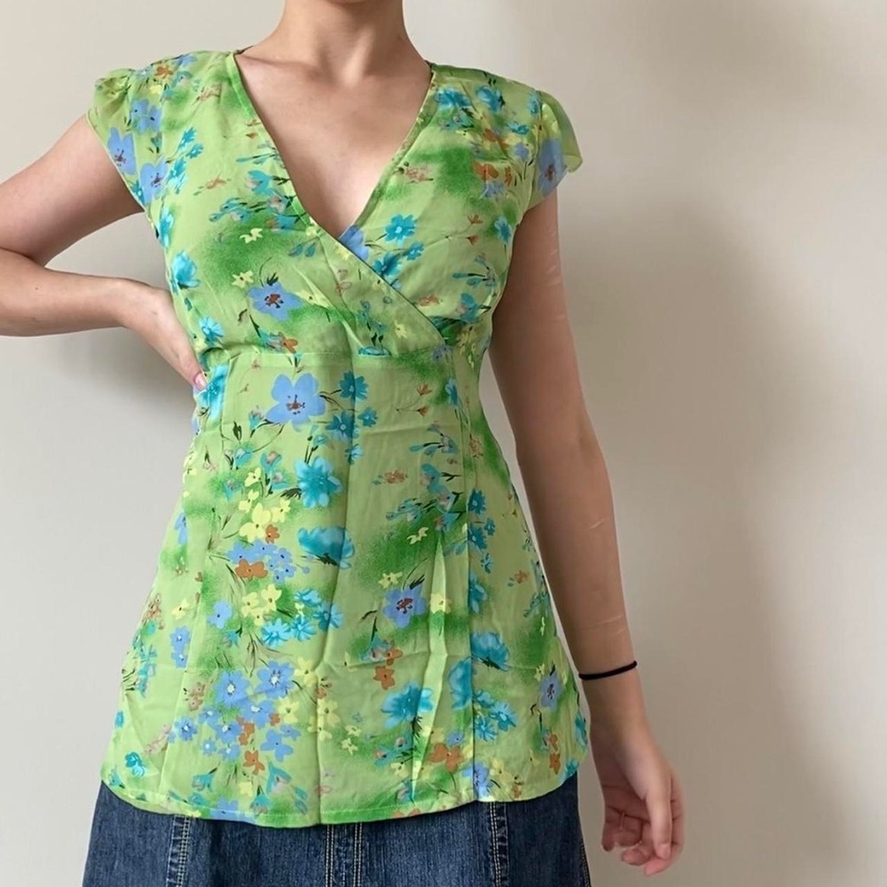 Bright Floral Green Babydoll Blouse by oh! mamma